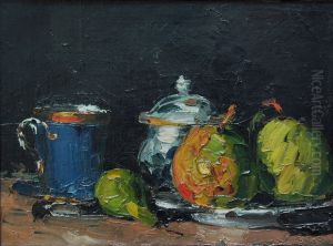 Sucrier, poires et tasse bleue by Paul Cezanne
