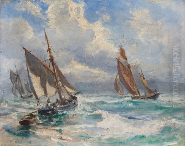 Fishing boats in stormy weather - view 1