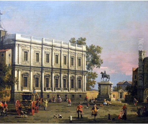 The Banqueting House and the Holbein Gate, Whitehall, with the Equestrian Statue of King Charles I - view 1
