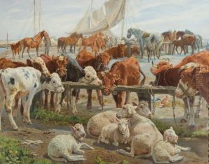 Shipping of cattle from Kastrup harbor to Saltholmen by Theodor Esbern Philipsen