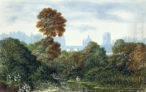 Landscape with a castle and a roe-deer. by George (nee Dupin) Sand