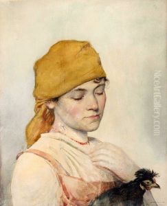 Woman with a hen. Woman with a hen.