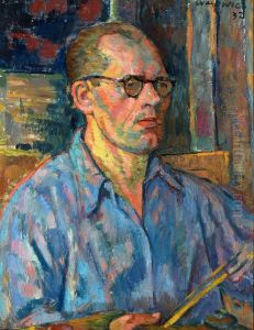 Blue self-portrait.