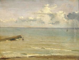 Dieppe, the end of the pier and the sea by Jean-Baptiste Camille Corot