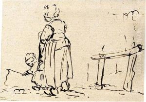 A Woman And A Child With A Fishing Rod by Christina Chalon