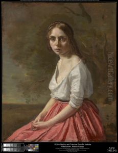 Young Woman in a Pink Skirt by Jean-Baptiste Camille Corot