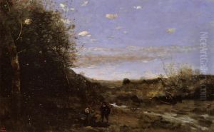 Hamlet og graveren by Jean-Baptiste Camille Corot