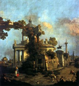 Capriccio of Roman Ruins with a Domed Church and the Colleoni Monument by Canaletto