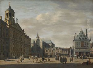 De Dam naar het noorden gezien by Gerrit Adriaenszoon Berckheyde