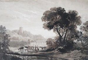 Pastoral Scene With Rustics And Cattle by John James Chalo