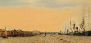 A view of the Gas works harbour ("Gasvaerkshavnen"), Copenhagen by Laurits Andersen Ring