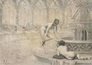 Les Thelemites Au Bain, Illustration Du Chapitre Lv Degargantua by Louis Chalon
