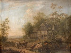 Paysans Et Leur Cariole Dans Un Paysage