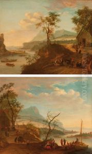 Scene De Peche Dans Un Paysage Montagneux. by Louis Chalon