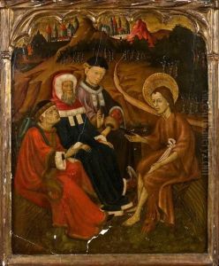 Taula de Sant Joan Baptista amb els sacerdots i levites que pertany al retaule dels Sant Joans de Vinaixa by Bernat Martorell