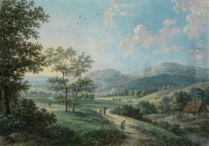 Paysage De Montagne Anime De Promeneurs