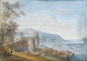 A River Landscape With Figures Loading Bargesand A Shepherd With His Flock On The Banks; And A River Landscapewith Figures Resting On A Country Path by Louis Chalon