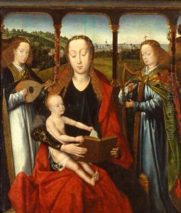 Vierge et Enfant avec deux anges musiciens by Master Of The Legend Of Saint Lucy
