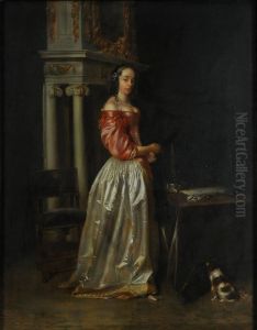 Young Lady in Interior by Caspar Netscher