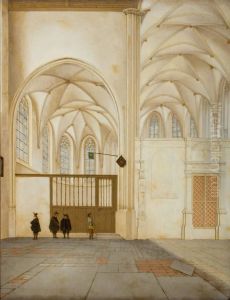 Interior of the Janskerk in Utrecht, the transept with the choir and the northern side choir, with the entrance to the library