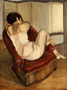 Georges Kars modele au fauteuil rouge by Georges Kars