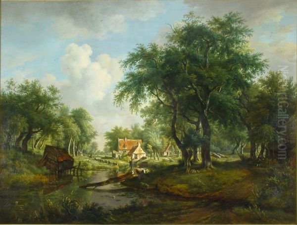 Een boomrijk landschap met een beek - view 1