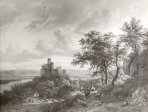 Rijnlandschap met ruine by Barend Cornelis Koekkoek