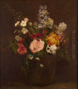 Bloemen in glazen vaas by Henri Fantin-Latour