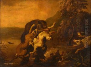 Beer door honden aangevallen by Abraham Danielsz. Hondius