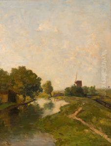 Polderlandschap (Watermolen aan een vaart bij Leiden)