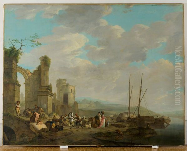 Kustlandschap met figuren bij een ruine - view 1