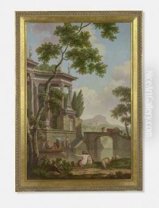 Arcadisch landschap met een grafmonument