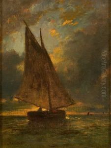 Vissersboot op zee (zeegezicht bij Honfleur) by Constant Troyon