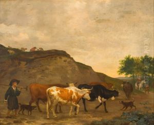 Landschap met vee op een zandweg Landschap met vee op een zandweg