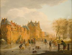 Wintergezicht op de Waterslootspoort te Delft