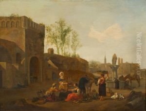 Italiaans marktplein by Gerrit Adriaenszoon Berckheyde
