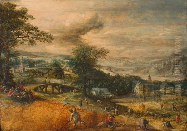 Landschap met oogstende boeren - view 1