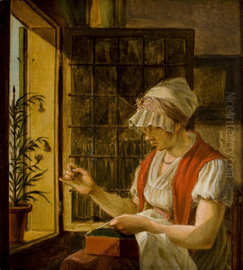 Vrouw met naaiwerk Vrouw met naaiwerk