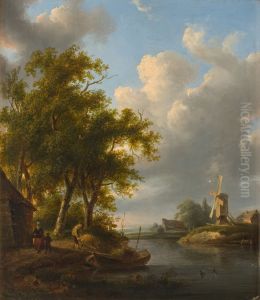 Landscape with windwmill and farm by Jan Hulswit