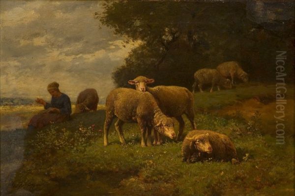 Landschap met schapen en herderin - view 1
