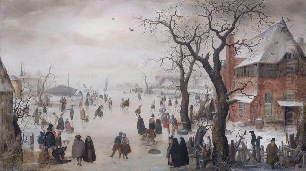 Winter Landscape with Skaters near a Village - view 1