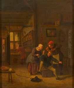 Het snijden van de kei by Jan Steen