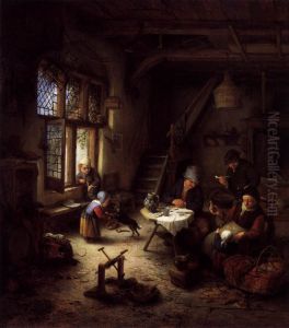 Peasant Family in a Cottage Interior. by Adriaen van Ostade