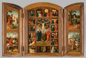 Drieluik met Christus aan het kruis en de zeven smarten en vreugden van Maria by Orley, Bernard van