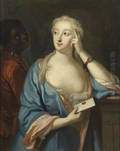 Unknown woman and two unknown men by Georg Engelhard Schroder