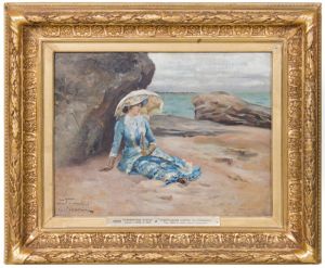 The Artist's Wife on the Beach at Noirmoutier by Gustaf Cederstrom