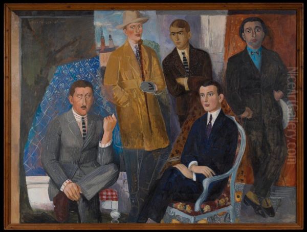 Fem konstnarer: Leander Engstrom, Einar Jolin, Otte Skold, Nils von Dardel, Isaac Grunewald - view 1