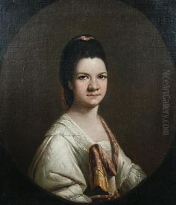 A Bust Portait Of A Woman With Dark Hairwearing A White Dress, In A Painted Oval by Mason Chamberlin
