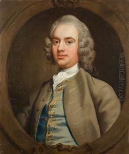 Portrait Of A Gentleman, Bust-length, In A Grey Coat With A Blue Waistcoat With Gold Embroidery And A White Cravat, In A Painted Cartouche
