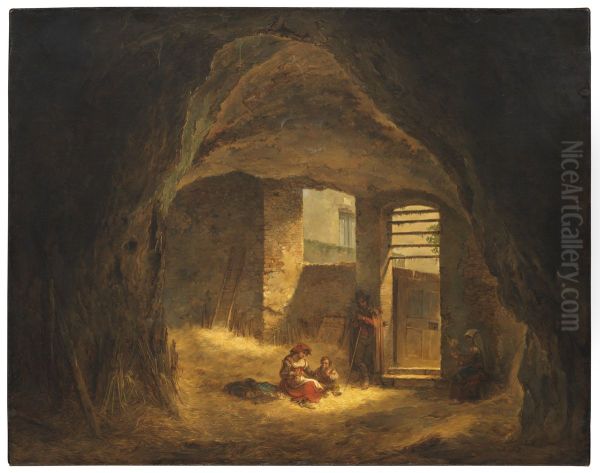Italienskt bondfolk i valvbyggnad (Antik grotta i Tarpeijiska klippan) - view 1